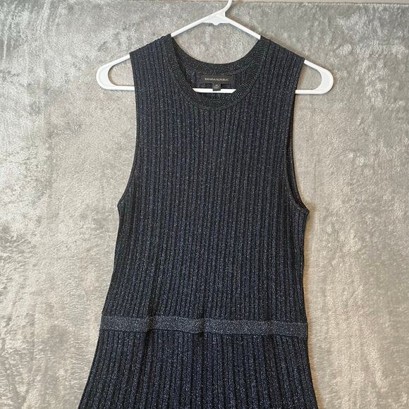 Banana Republic Lustro Metallic Sweater‎ Dress Navy Metallic Stripes Medium New - Picture 6 of 9